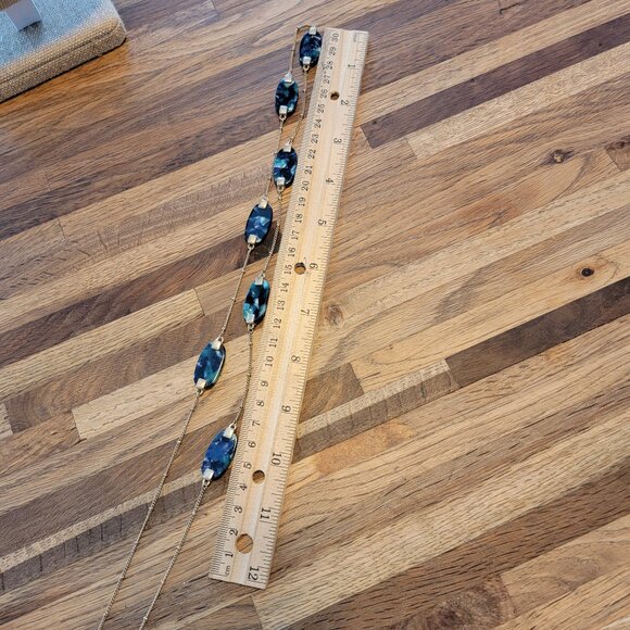 Marbled Blue/Green Beaded Long Necklace - Picture 8 of 10